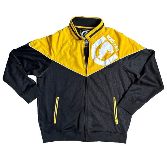 VTG Ecko Unltd Jacket Men XXL Black Yellow Rhino Full Zip Track Casual Spellout - Picture 1 of 9